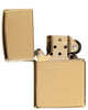 Armor® High Polish Brass Windproof Lighter with its lid open and unlit.