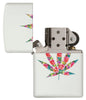 Floral Weed Design White Matte Windproof Lighter with its lid open and unlit.
