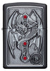 Anne Stokes Gothic Guardian Emblem Black Matte Windproof Lighter with its lid open and unlit.