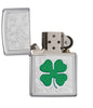 Front view of the Green & Silver Shamrock High Polish Chrome Lighter open and unlit.