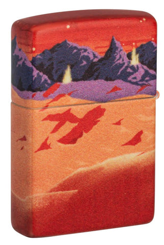Back shot of Mars 540 Color Design Windproof Lighter standing at a 3/4 angle.