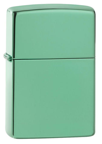 Front view of Classic High Polish Green Windproof Lighter standing at a 3/4 angle