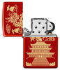 Eastern Design Dragon Design Metallic Red Windproof Lighter with its lid open and unlit.