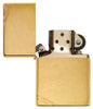 Brushed Brass Vintage with Slashes Windproof Lighter with its lid open and unlit.