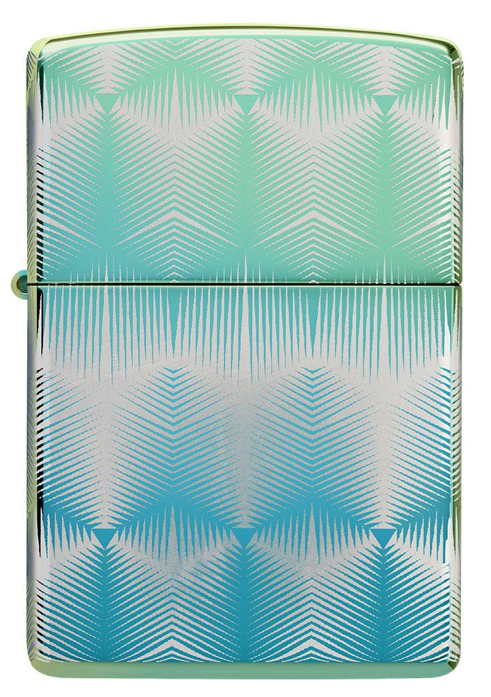 Front view of Pattern Design High Polish Teal Windproof Lighter.