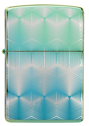 Front view of Pattern Design High Polish Teal Windproof Lighter.