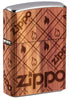 Front shot of WOODCHUCK USA Zippo Cedar Wrap Windproof Lighter standing at a 3/4 angle