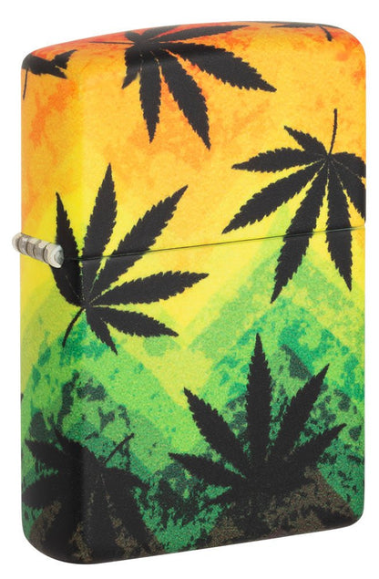 Front shot of Cannabis Design 540 Color Windproof Lighter standing at a 3/4 angle.