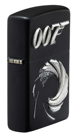 Angled shot of James Bond 007™ Texture Print Black Matte Windproof Lighter, showing the texture print