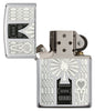 Intricate Ace of Spades High Polish Chrome Windproof Lighter open and unlit.
