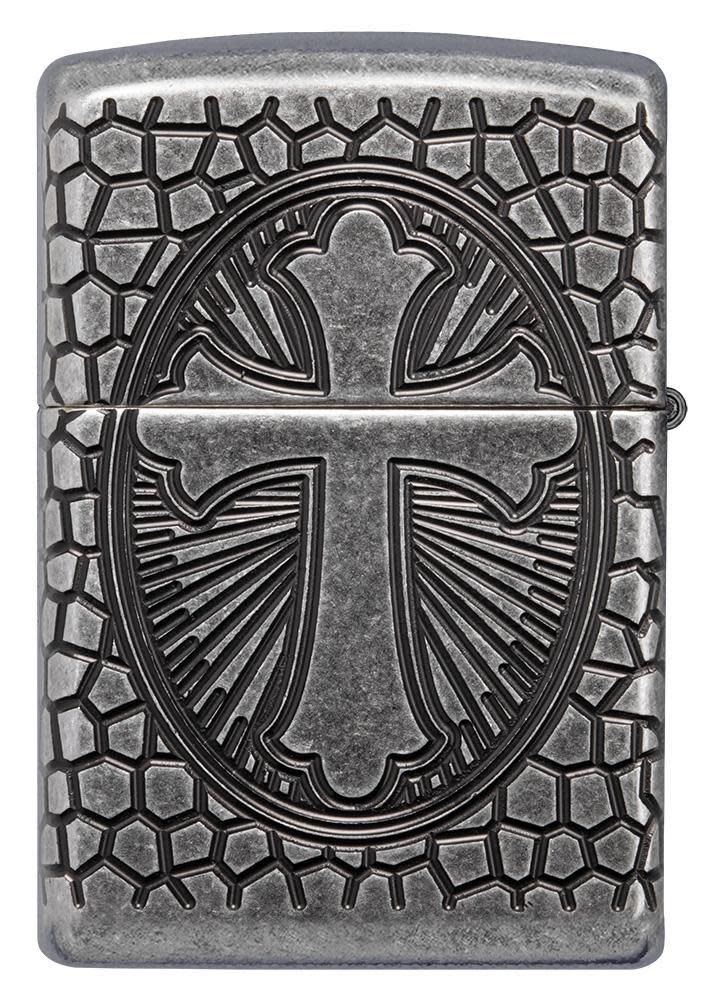 Back of Armor St. Christopher Metal Antique Silver Windproof Lighter